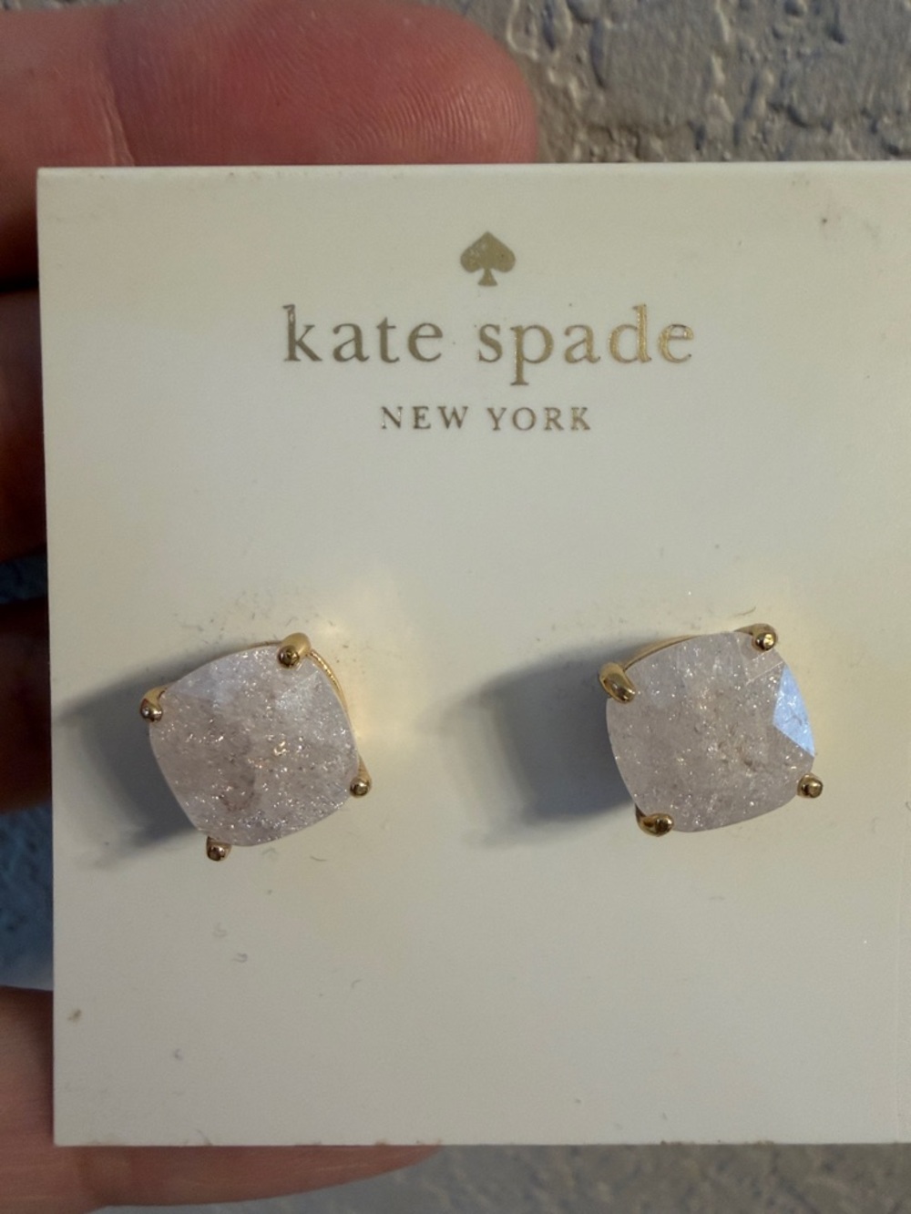 kate spade Gold-Tone Stud Earrings with Pale Pink Druzy